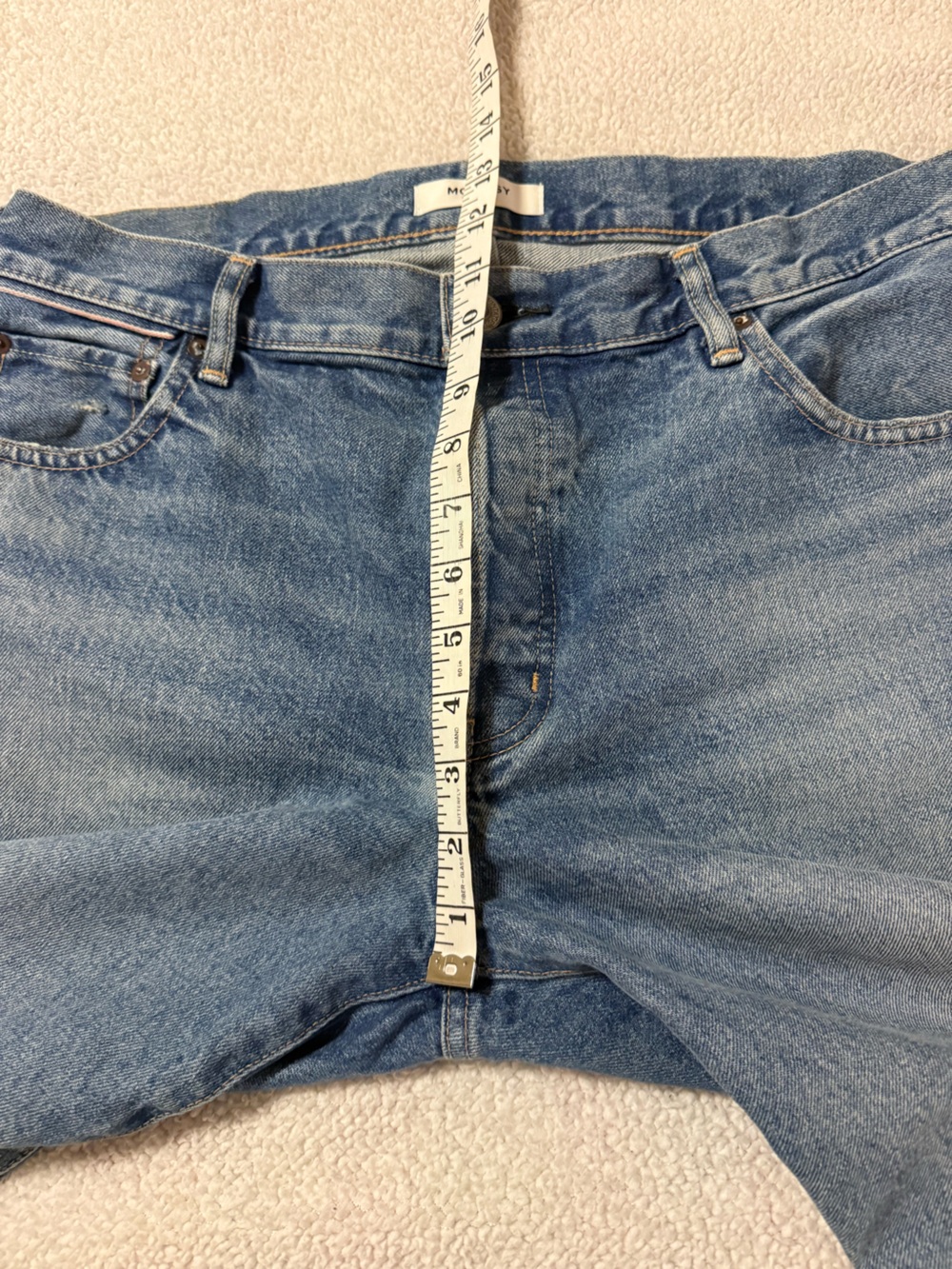 MOUSSY VINTAGE Straight Leg Jeans Raw Hem Denim Medium Blue Wash Distressed - Picture 8 of 13